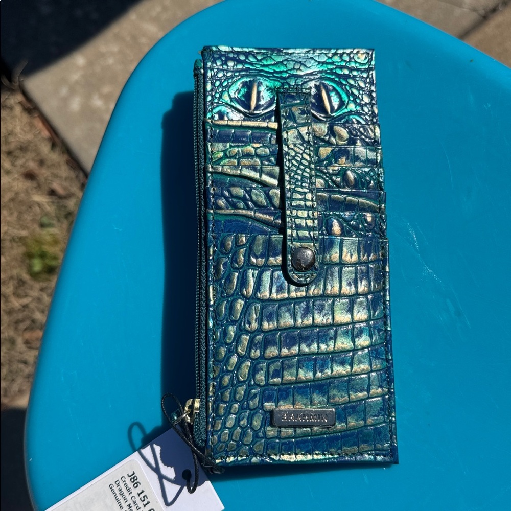NWT Brahmin Dragon Melbourne Leather Exact Wallet Gold Blue Green